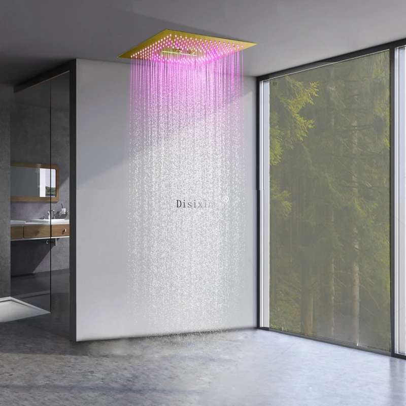 Brushed Gold 16 Inch LED Showerhead Ceiling mounted Mist Spa Waterfall Shower 304 Stainless Steel Bathroom Shower Head