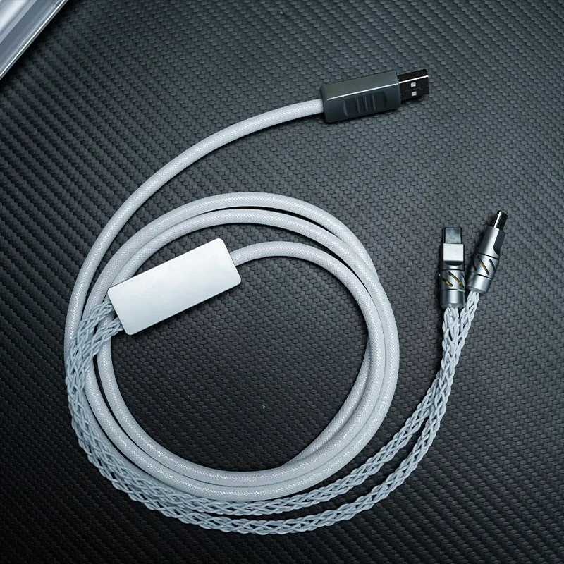 HUOMAO 1 to 2 Braided Keyboard Cable, USB A to Dual Type-C, RGB Gradient Light, 8K Compatible Low Latency Gaming Wire