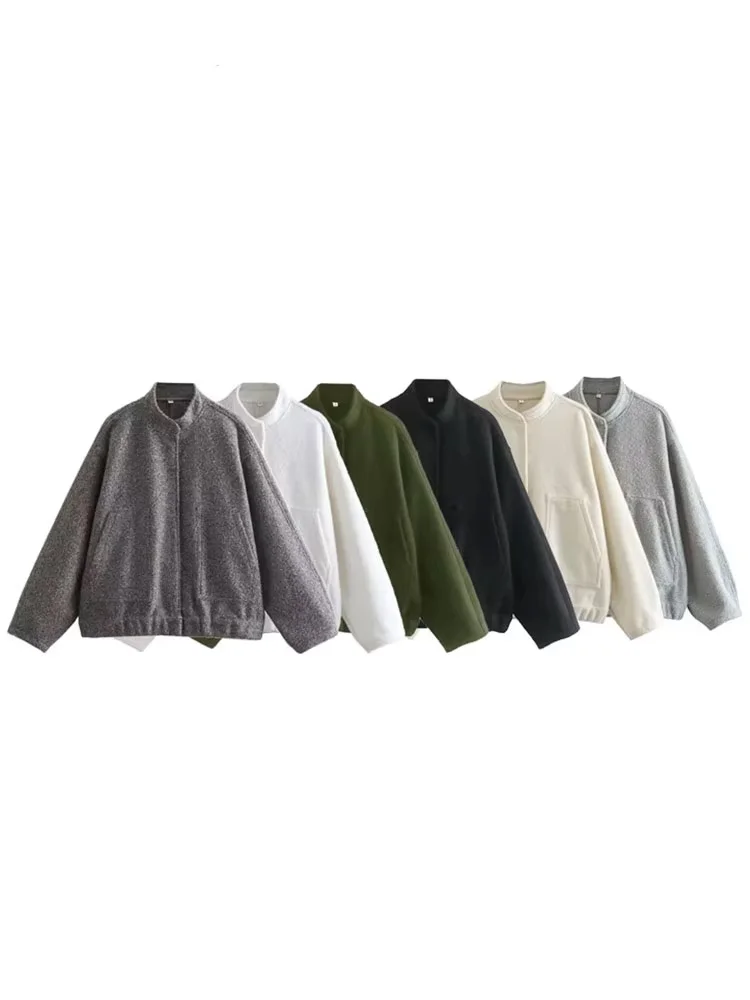 HH Women's Casual Loose Jacket Coat With Pockets Vintage Solid Single Breasted Long Sleeve Bomber Jacket Spring Chic Outwear