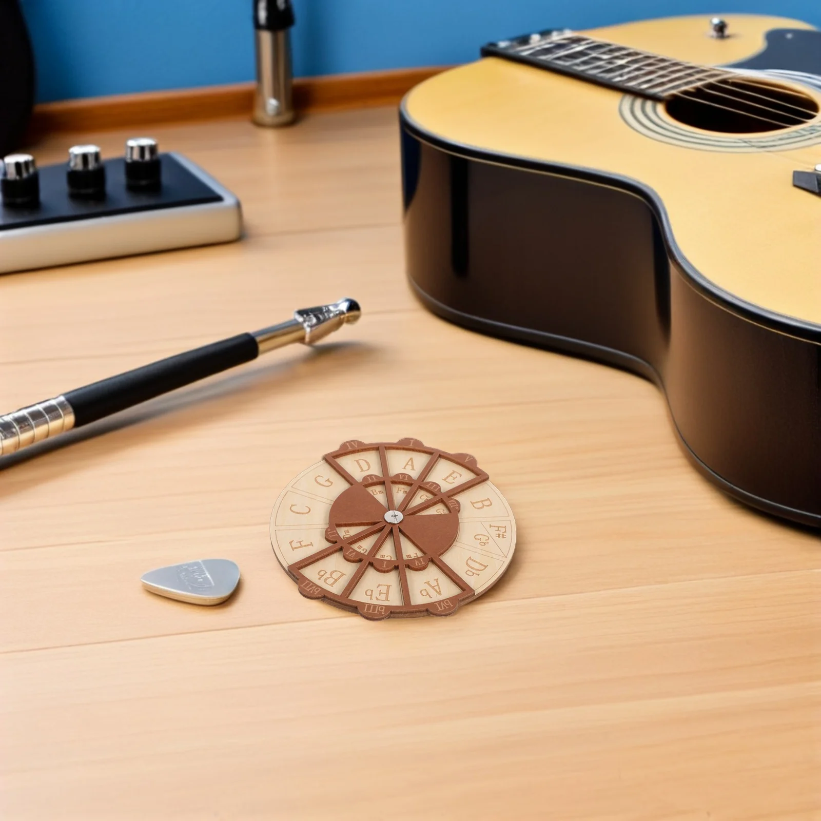 

Wooden Guitar Chord Wheel Circle of Fifths Music Theory Tool Compact Portable Guitar Trainer for Scale and Chord Mastery