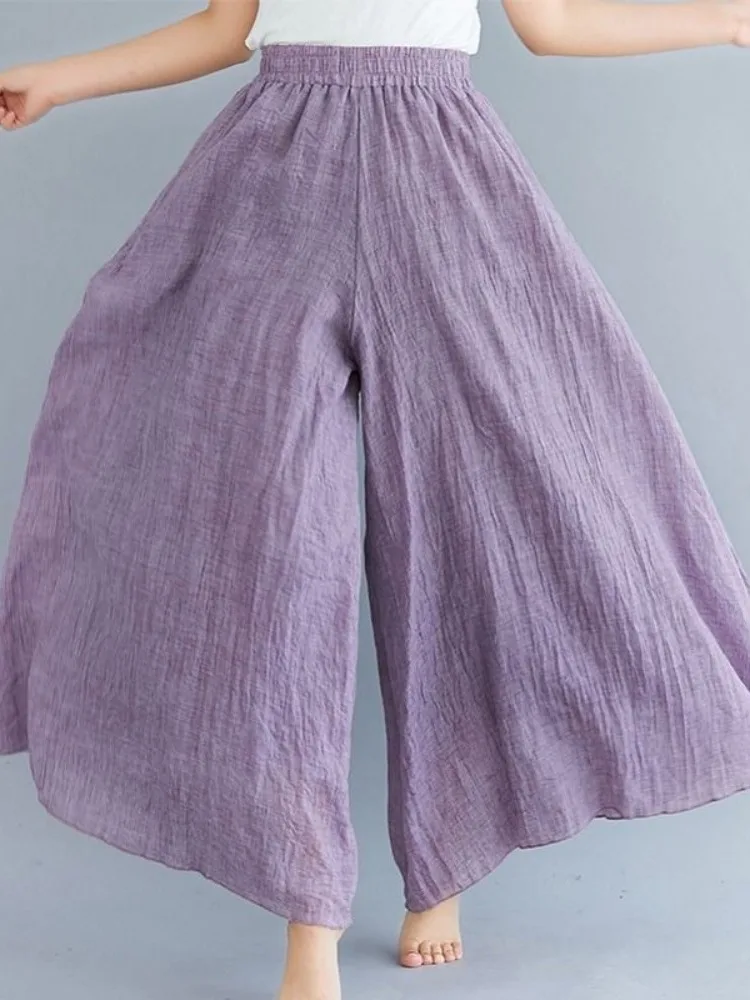 

Новые художественные широкие брюки с высокой талией, женские свободные утягивающие повседневные цветные штаны для йоги, парка, хлопковая льняная юбка, брюки