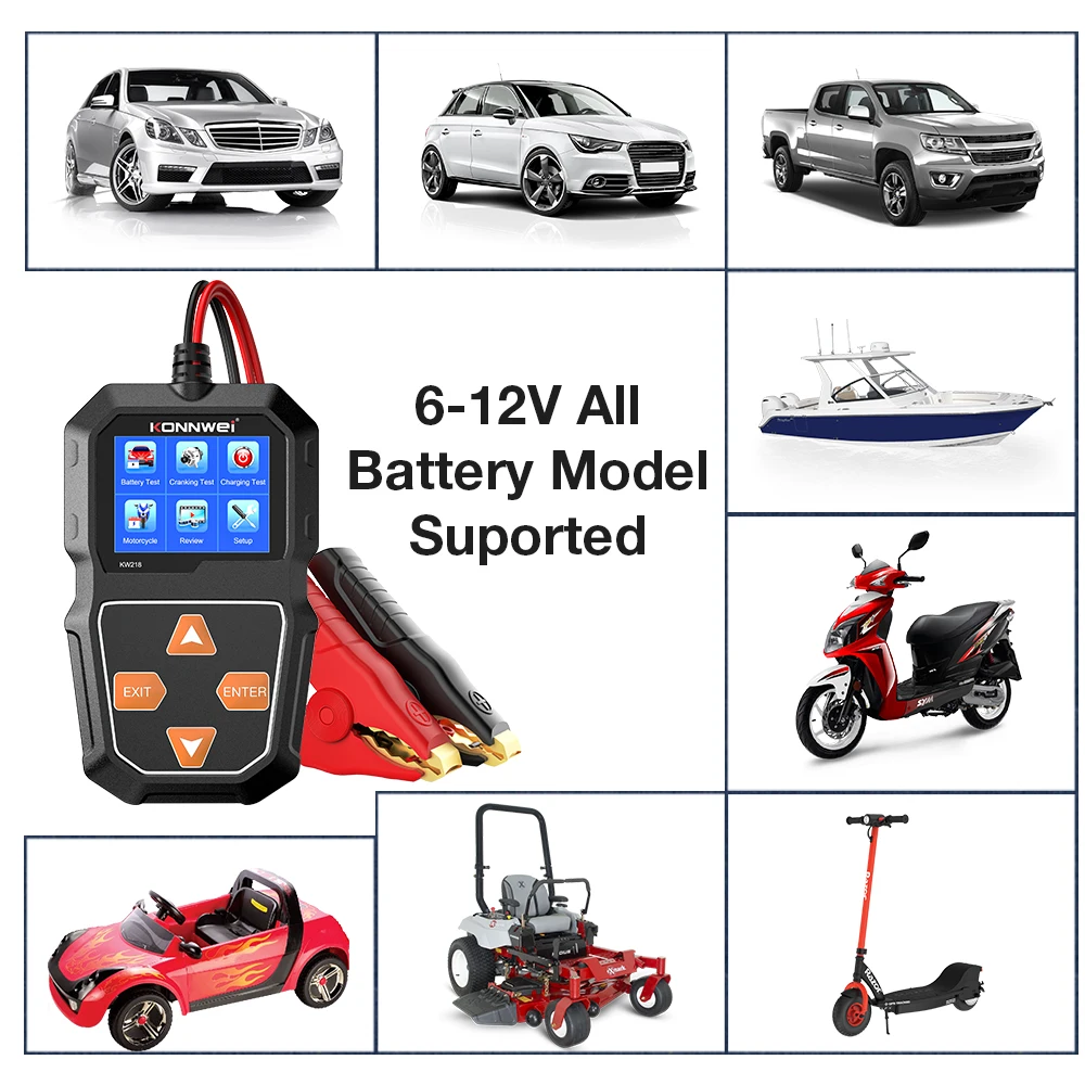 KONNWEI KW218 جهاز اختبار بطارية السيارة 6 فولت 12 فولت سيارة دراجة نارية شاحنة نظام البطارية محلل 100 إلى 2000CCA شحن التحريك أداة الاختبار