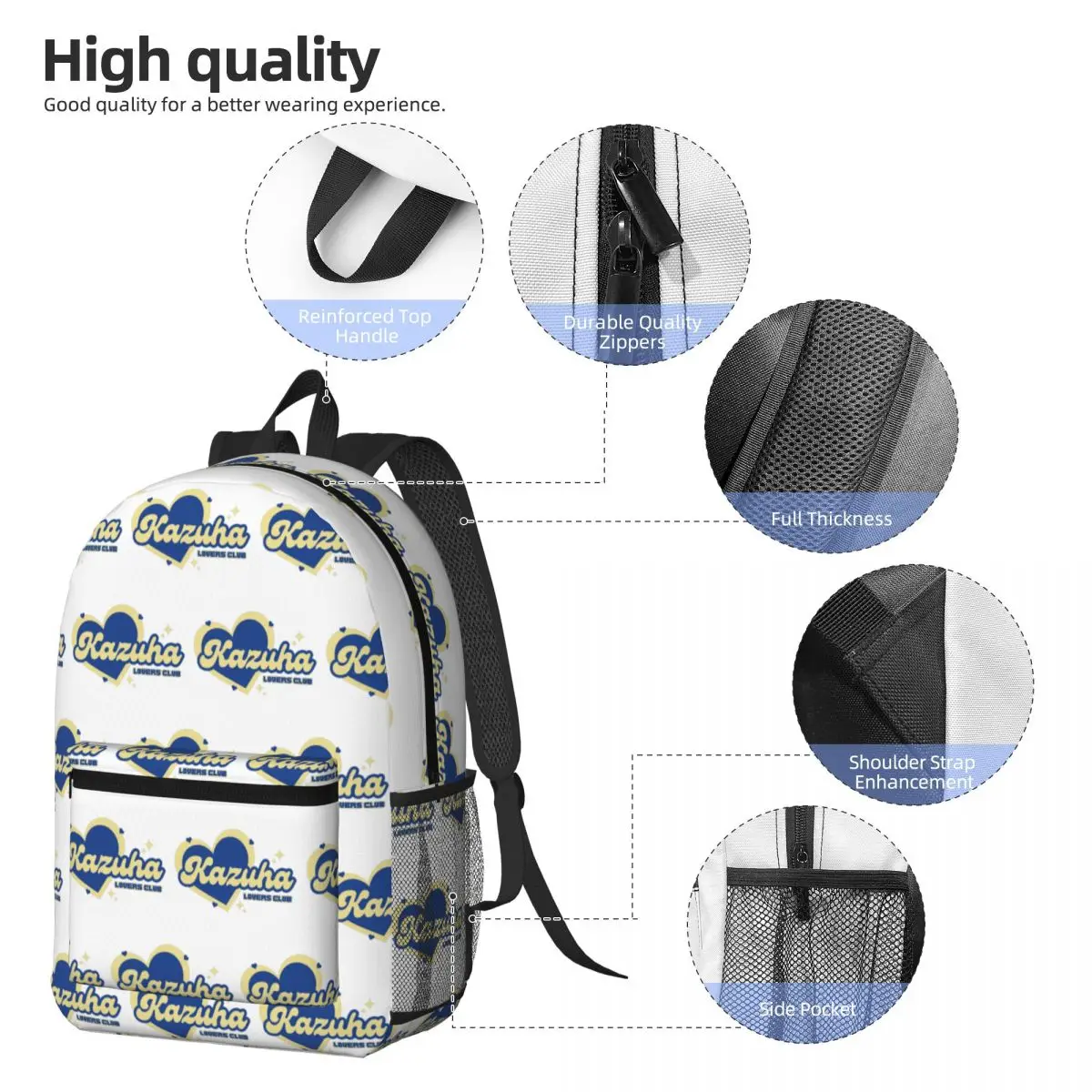 Kazuha Lovers Club Backpack Daypack Large Capacity Kids BookBag School Bag Shoulder Bags for Men Women