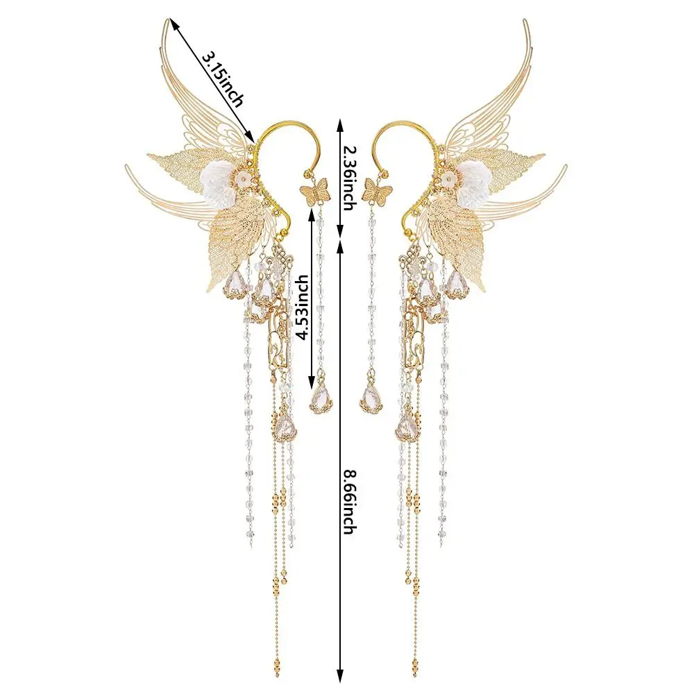 Pendientes de elfo Renaissan-ce, pendientes sin perforación con forma de sirena, flor blanca, hoja dorada, para Halloween, Navidad, fiesta de boda