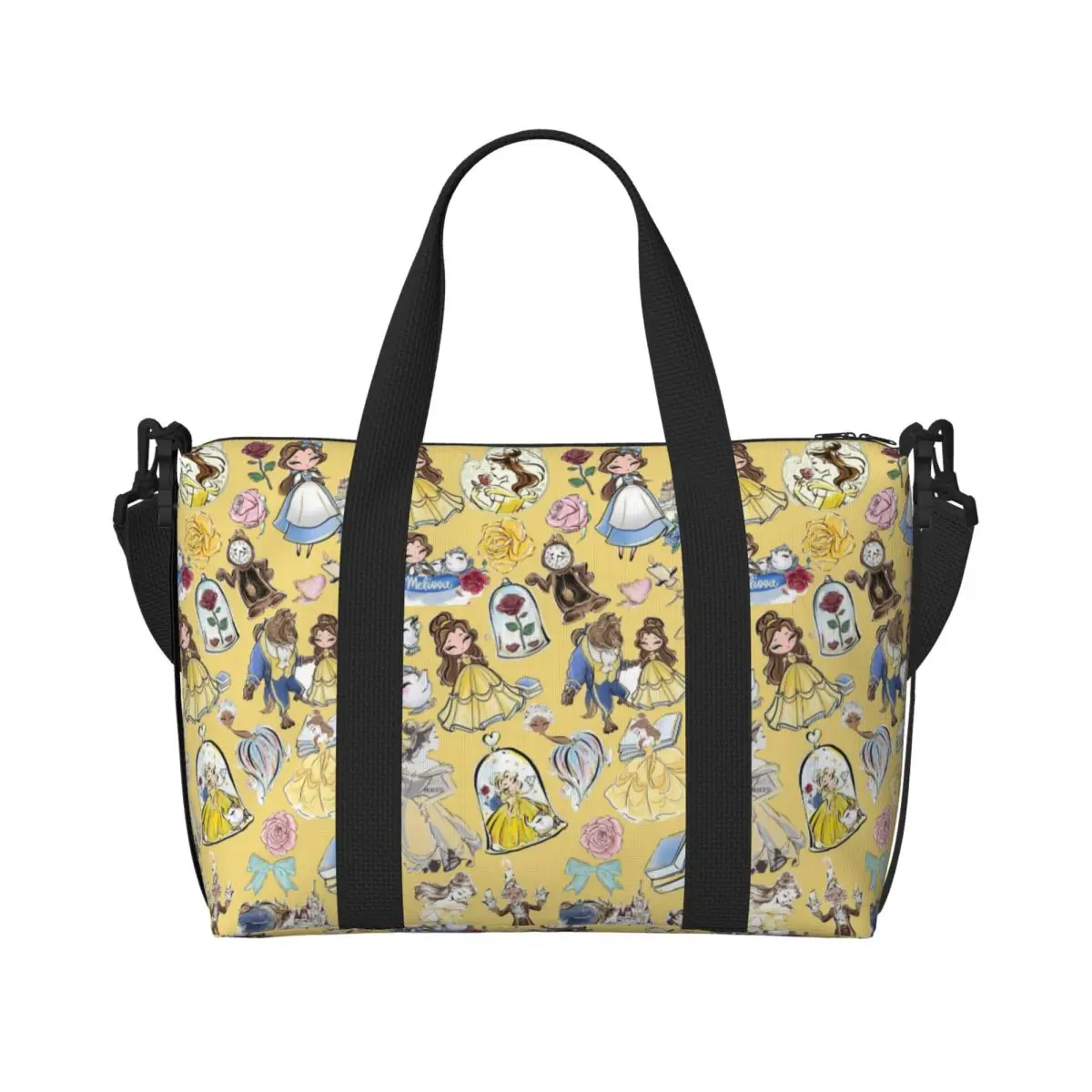 Custom Beauty Anime And The Beast Tote Bag Women Large Capacity Beach Gym Shoulder Travel Bag