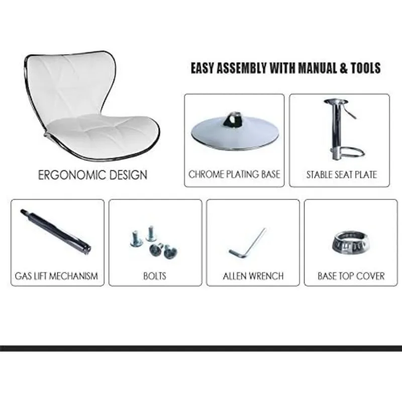 Leader Shell Back Barhocker 2er-Set, verstellbarer Barhocker mit Rückenlehne, drehbare Barhocker (weiß)