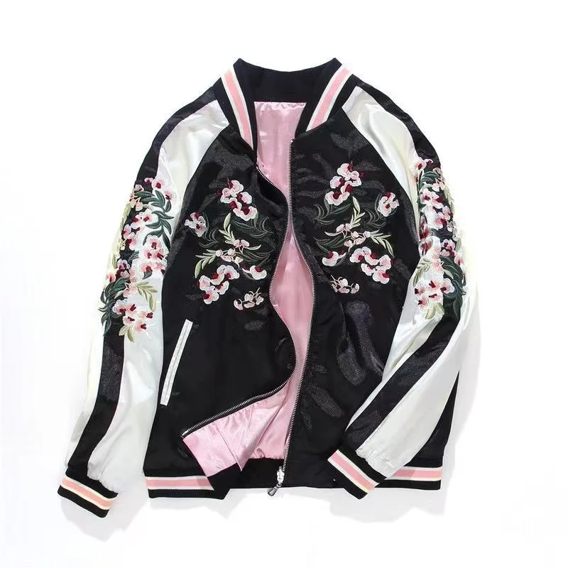 Spring and Autumn New Phoenix Embroidered Baseball Wear High-end Women's Double-Sided Satin Flying Jacket TB190503