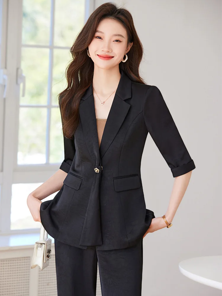 

Black Suit Jacket for Women Spring and Summer2024New Casual Temperament Goddess Style Fashion Half Sleeve Professional Tailored