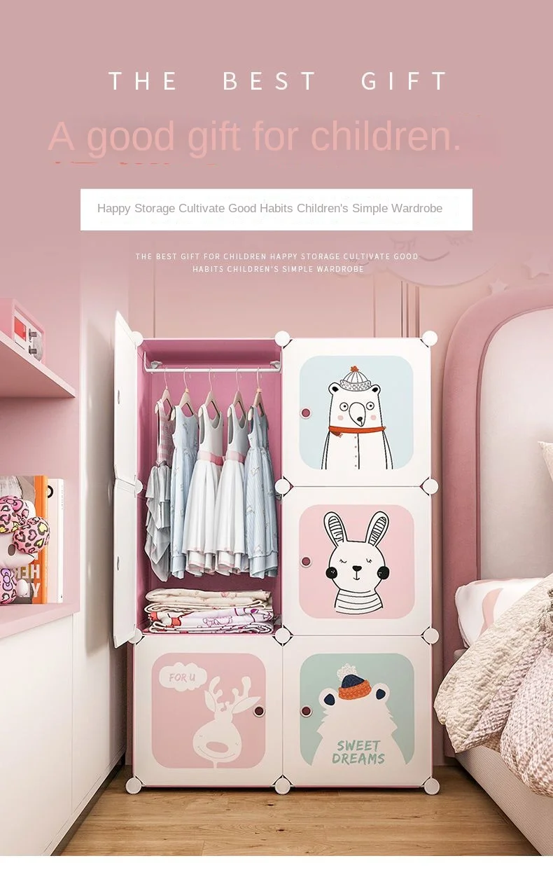 Children Wardrobe Clothes Folding Cabinets Simplicity Durable Cube Splice Storage Locker Foldable Dustproof Bedroom Furniture