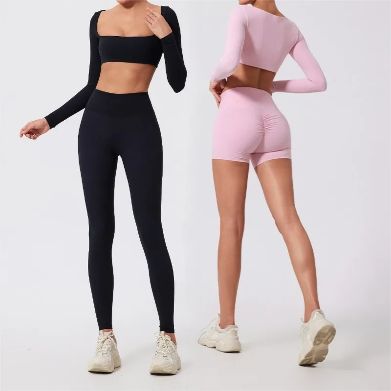 

Women's Yoga Suit Nude Tight High Waist Beautiful Buttocks Quick-drying Set Outdoor Running Fitness Body Sports Fitness Clothes