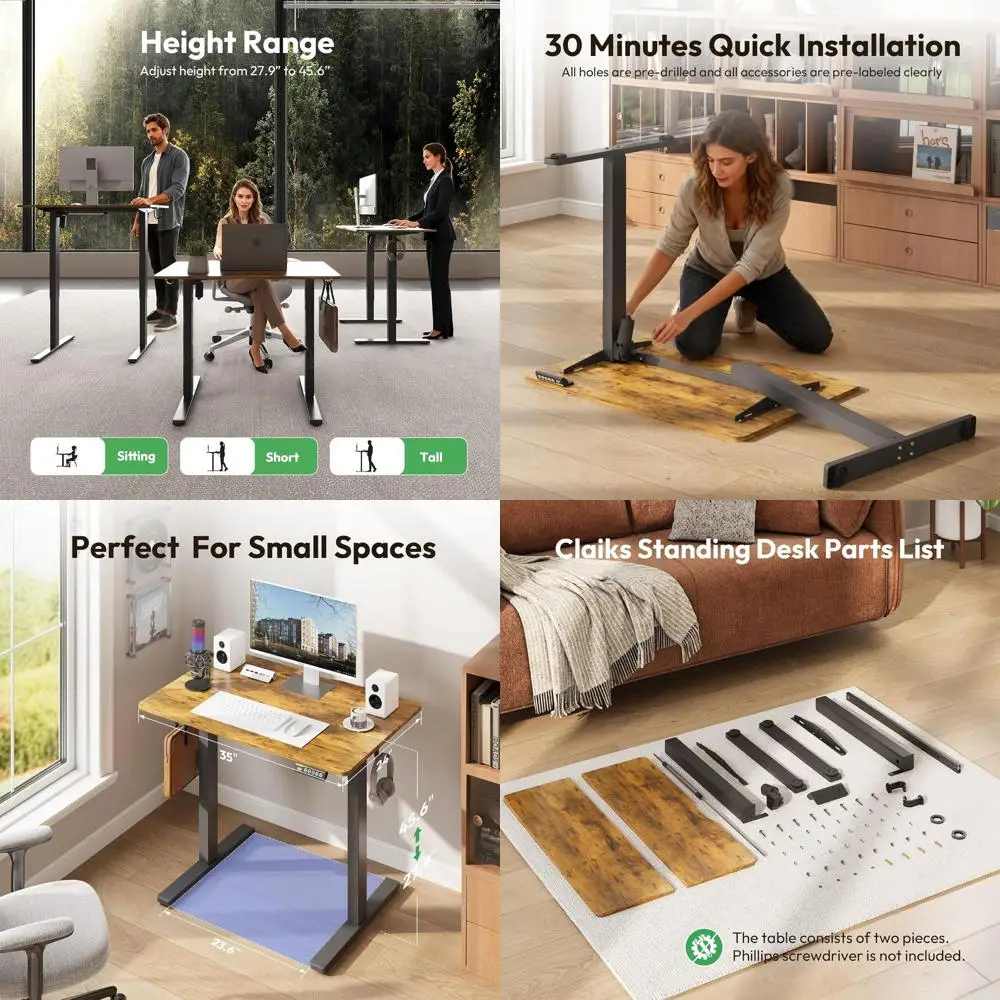 

Электрический небольшой стоячий стол 35 "x 24" с регулируемой высотой, эргономичный стол-стойка для работы, офиса, домашнего компьютера