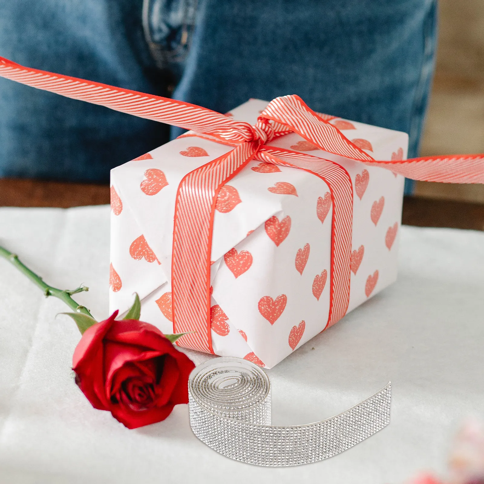 

3 Rolls Self-Adhesive Rhinestone Ribbon Sparkling Diamond Decorative Strip for DIY Craft Supplies Wedding Dress Costume