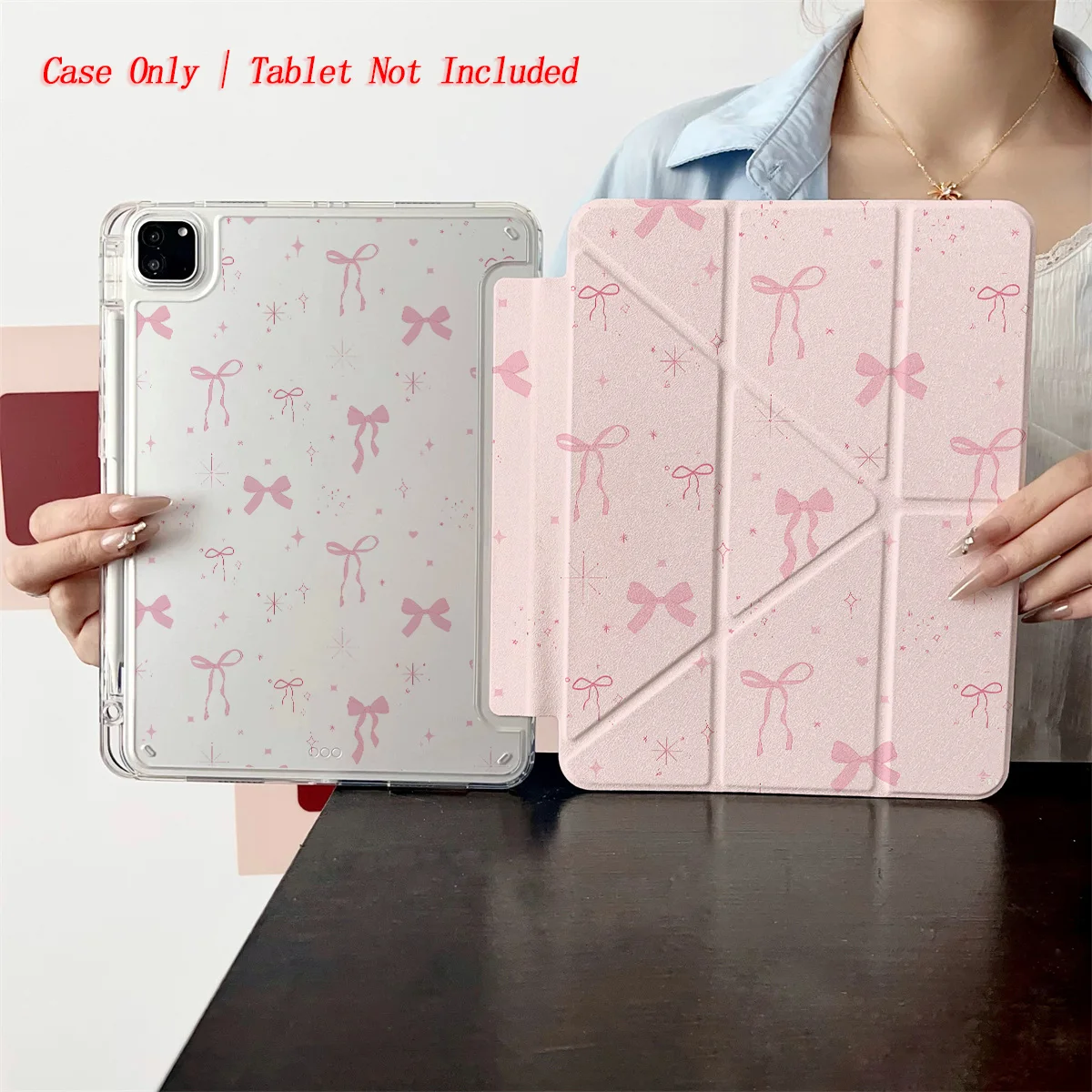 

Elegant Y-Fold Acrylic Pastel Pink Background & Pink Bows Print iPad Case For Apple iPad Pro/Air/Mini Slim Anti-Scratch Cover