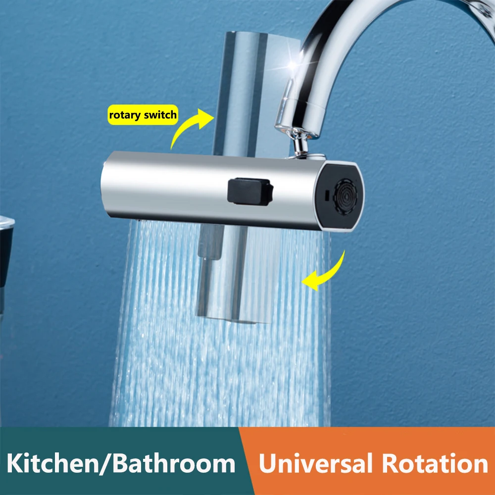 

Bathroom Faucet Waterfall Outlet Universal Swivel Bubbler Water Nozzle Extension 3 Modes Discharge Kitchen Sink Tap Extender