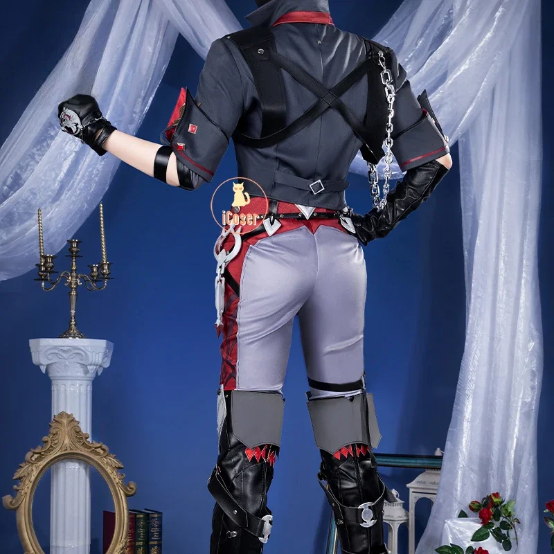 Wriothesley Costume Cosplay Parrucca Genshin Impact Uniforme Fontaine Fortezza di Meropide Orecchini Anello Festa di Halloween per Donne Uomini