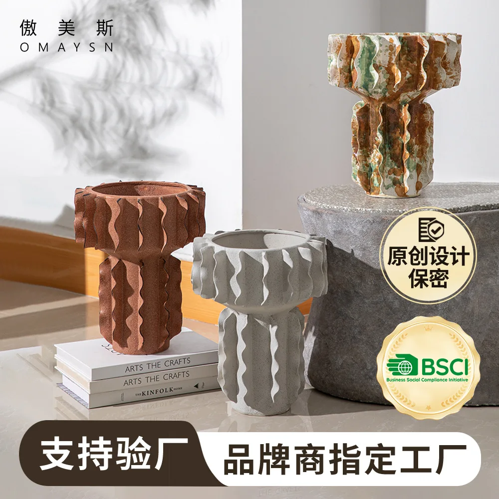 Handmade ceramic vase high sense retro living room ceramic ornament handicrafts foreign trade