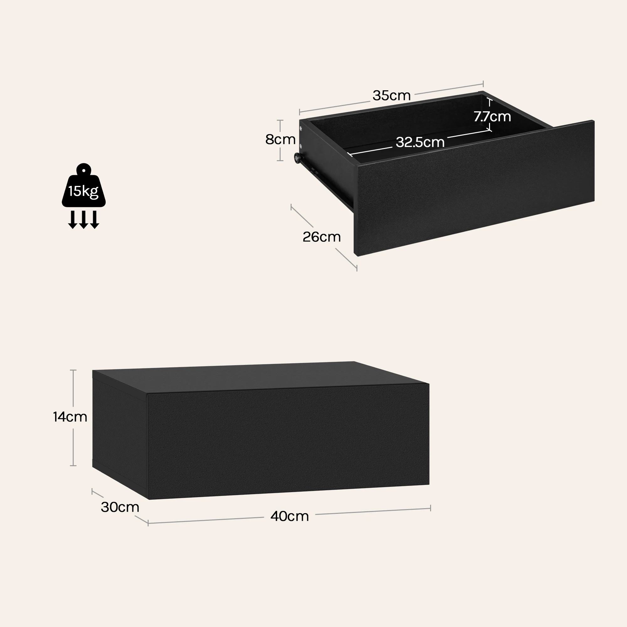 WOLTU 2 stks/set modern slaapkamer nachtkastje hangend nachtkastje wandgemonteerd nachtkastje met lade voor woonkamer