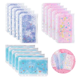 5pcs A5 Glitter Sequins Binder Inner Pocket 6 Holes Loose Leaf Zipper Bag Kawaii Notebook Journal Planner Inner Storage Pouch