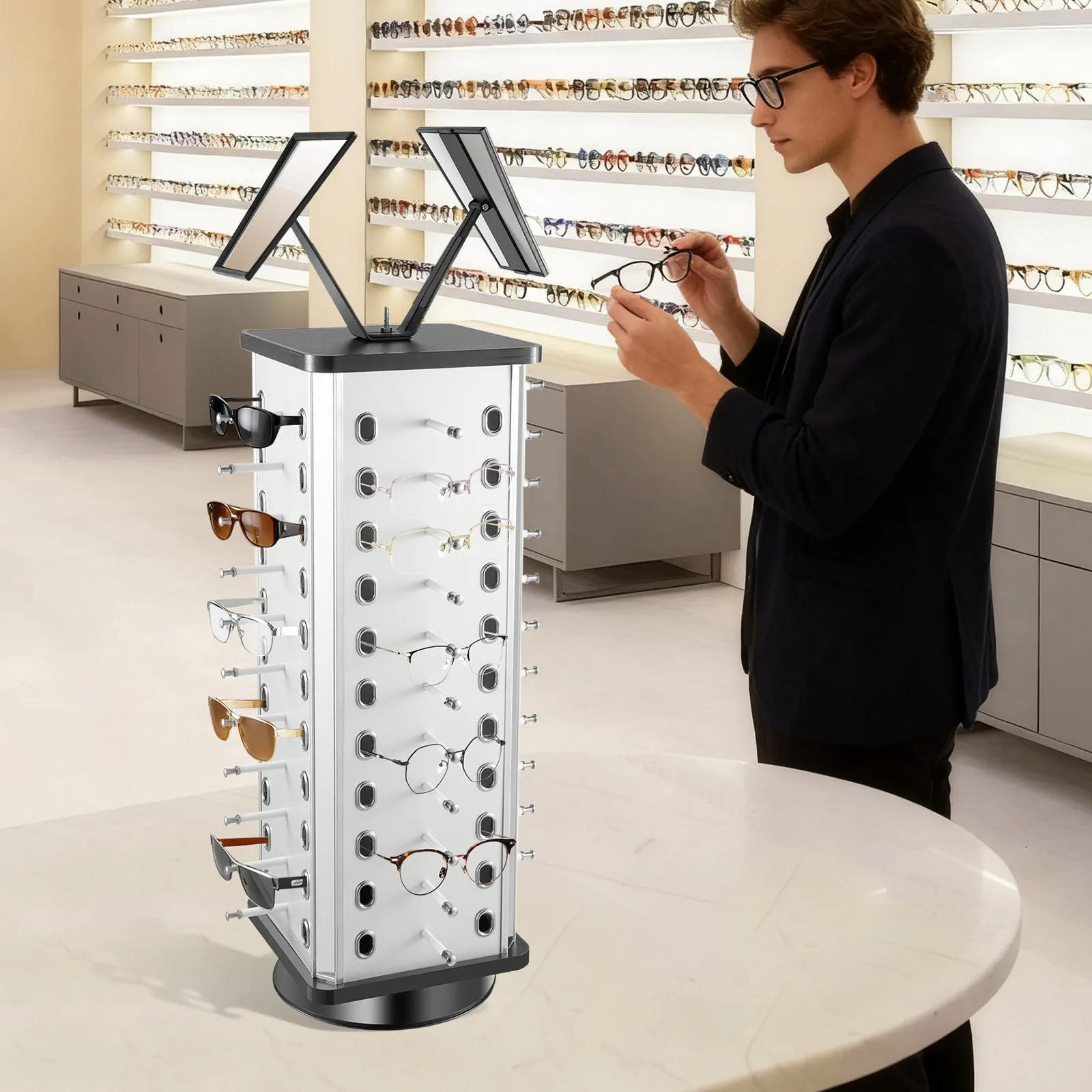 

44-Pair Low-Profile Square Eyeglass Display Stand Sunglasses Organizer for Optical Shop & Home Use