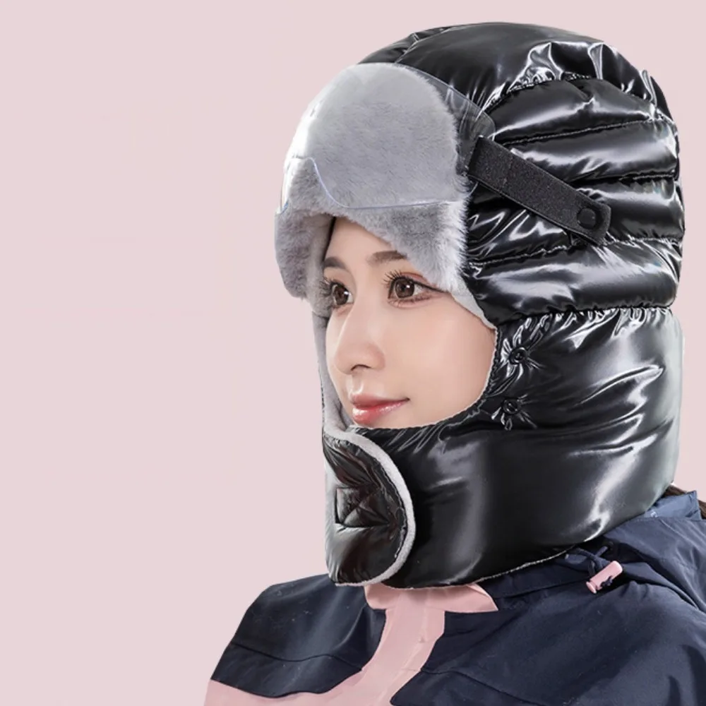 

3pcs/Set Russian Ushanka Winter Plush Hats with Goggles Padded Hood Beanies Cycling Windproof Cap Hood Cap Thickening