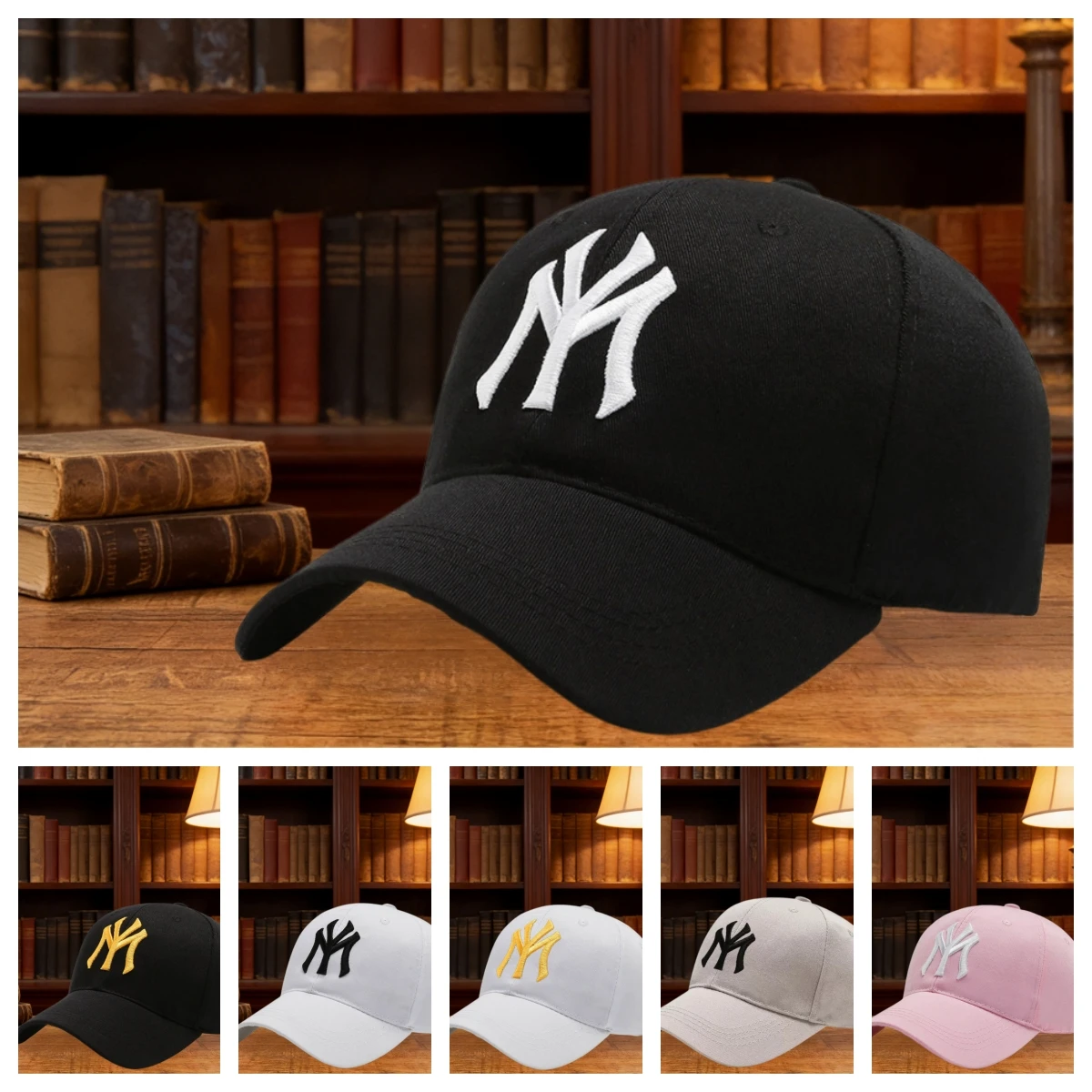 Gorra de Béisbol Unisex con Bordado de Letras NY, Gorra de Algodón Ajustable Estilo Dad Hat, Gorra Casual con Visera para Protección Solar para Hombres y Mujeres, Estilo Urbano Deportivo