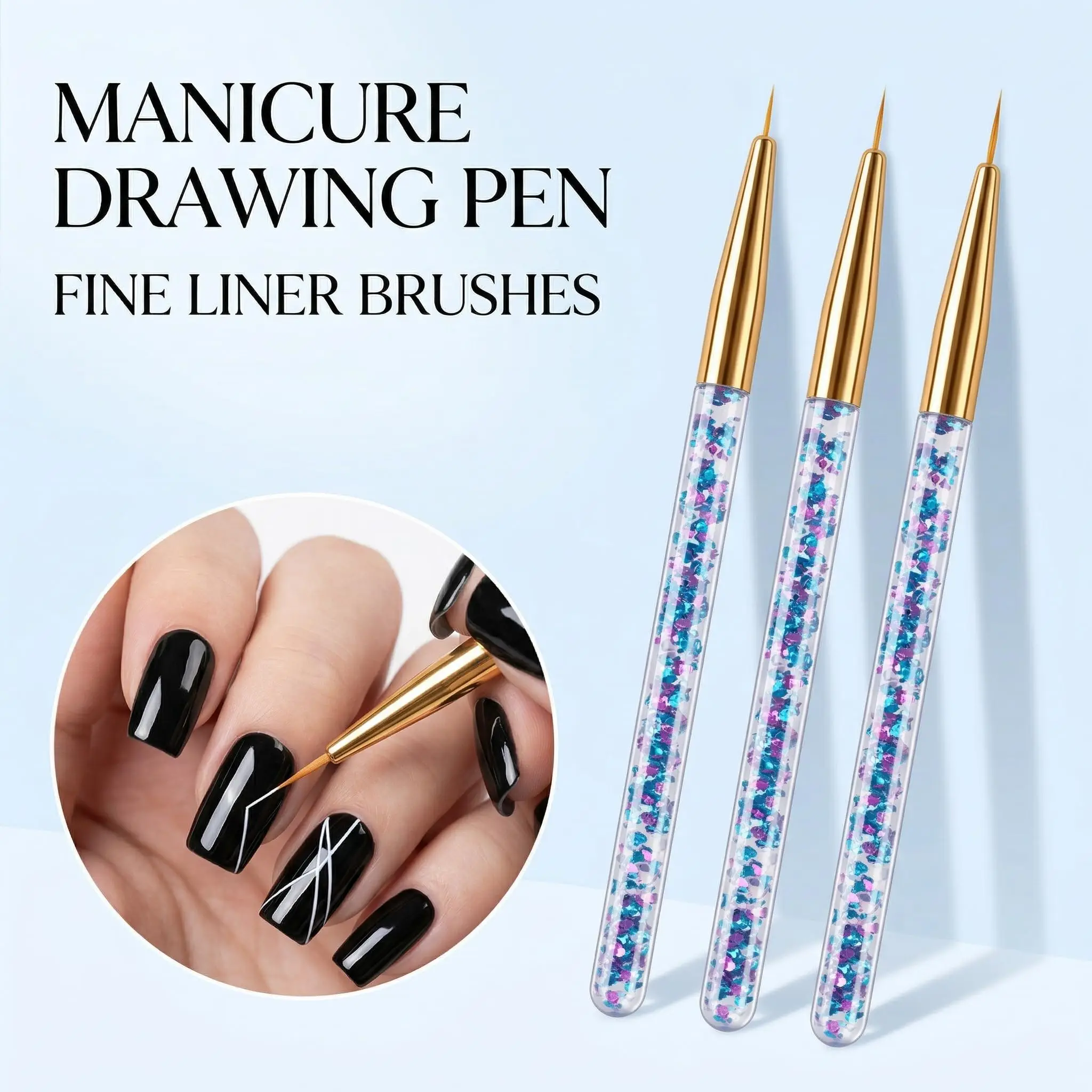 3/6Pcs Specialty Acrylic French Stripe Nail Art Liner Brush Set 3D Tips Manicure Ultra-thin Line Drawing Pen UV Gel Brushes