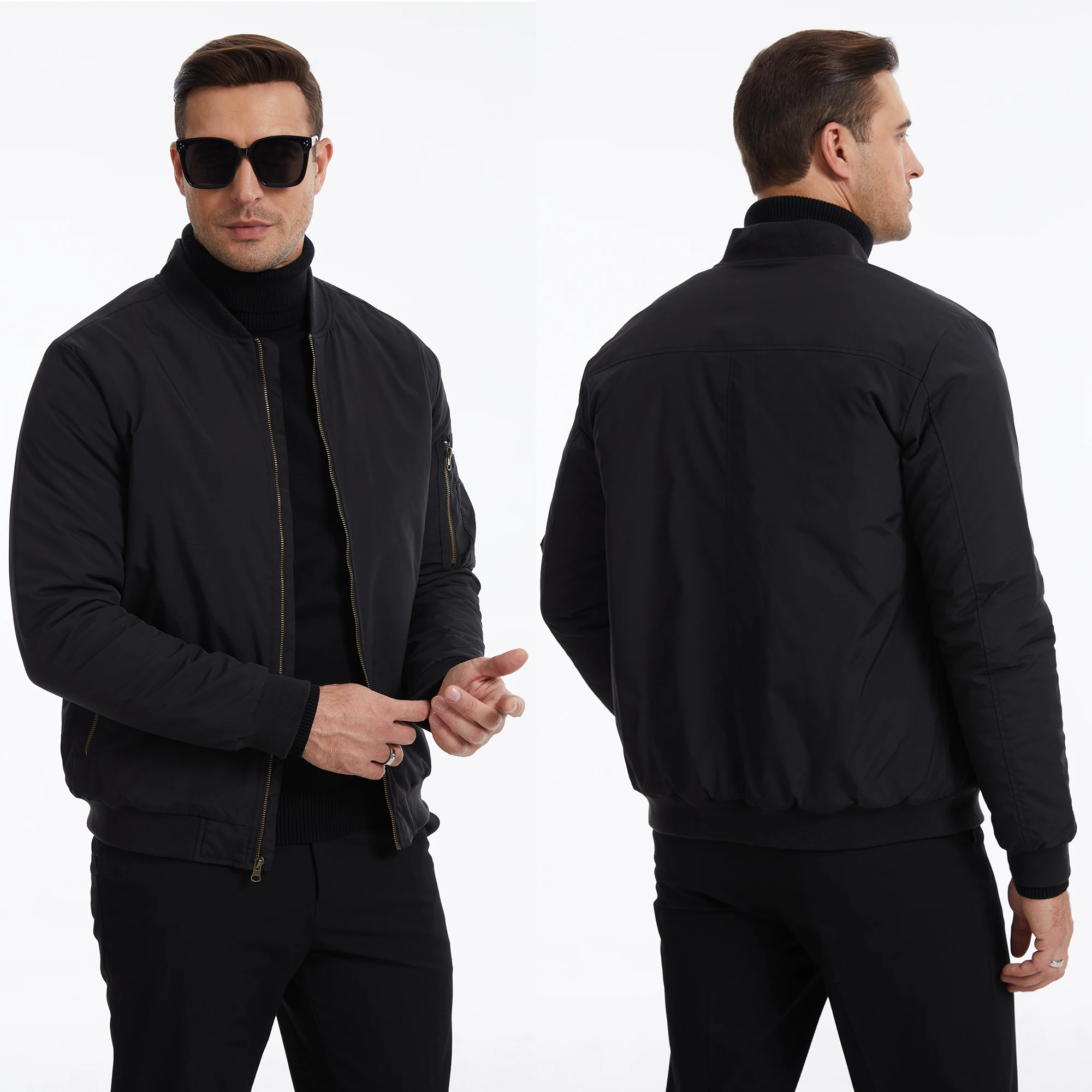 Herbst-Winter-Herren-Bomberjacke, Warme Windjacke mit Vollreißverschluss, Militär-Pilotenjacke, Lässige Winddichte Outdoor-Jacke – Detail 1