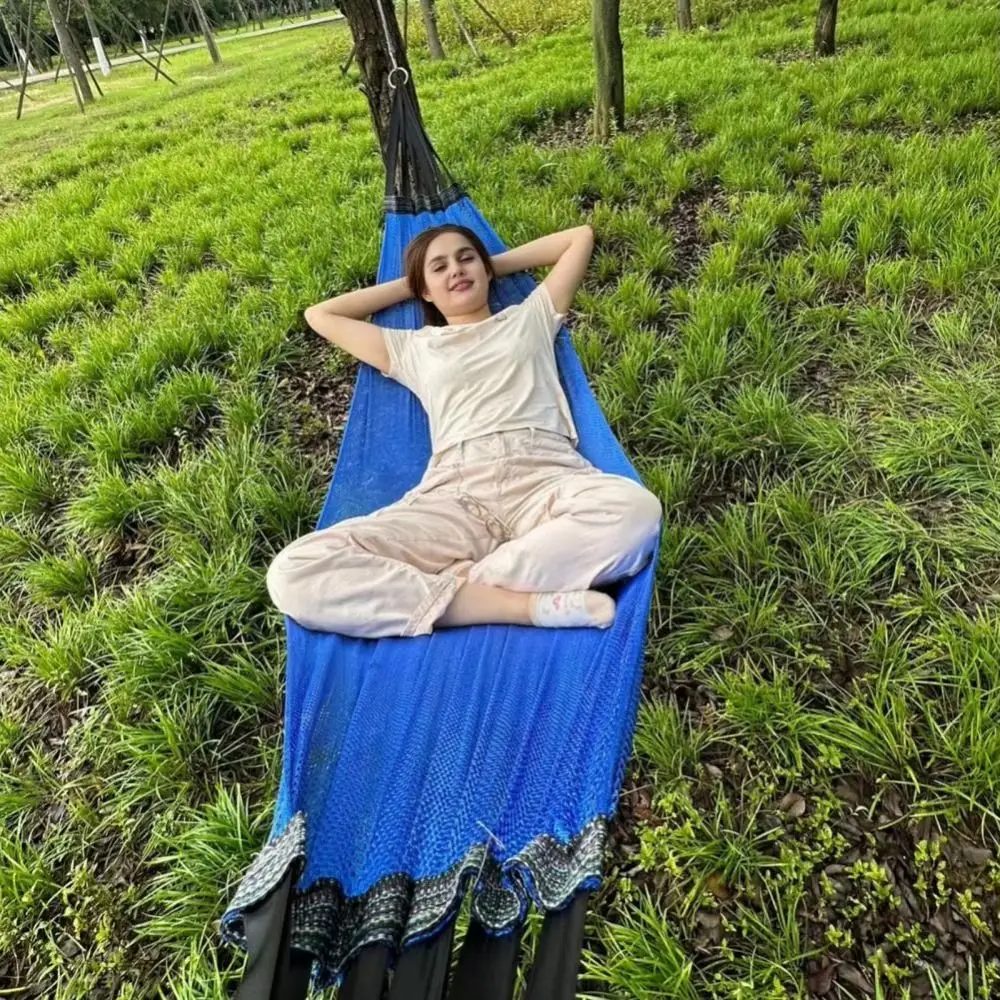 Thickened Portable Mesh Hammock Breathable Foldable Ice Silk Hanging Bed Cooling With Storage Bag Outdoor Camping Swing Patio