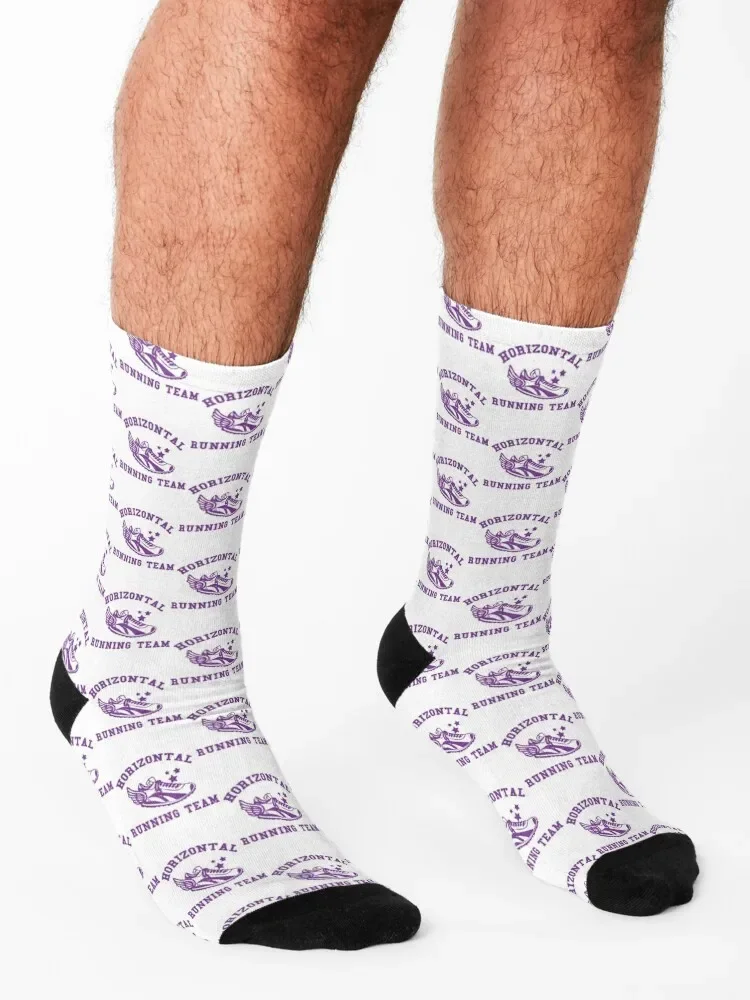 Horizontal Running Team Cabted Socks, meias florais cartoon para homens e mulheres, meias de Natal