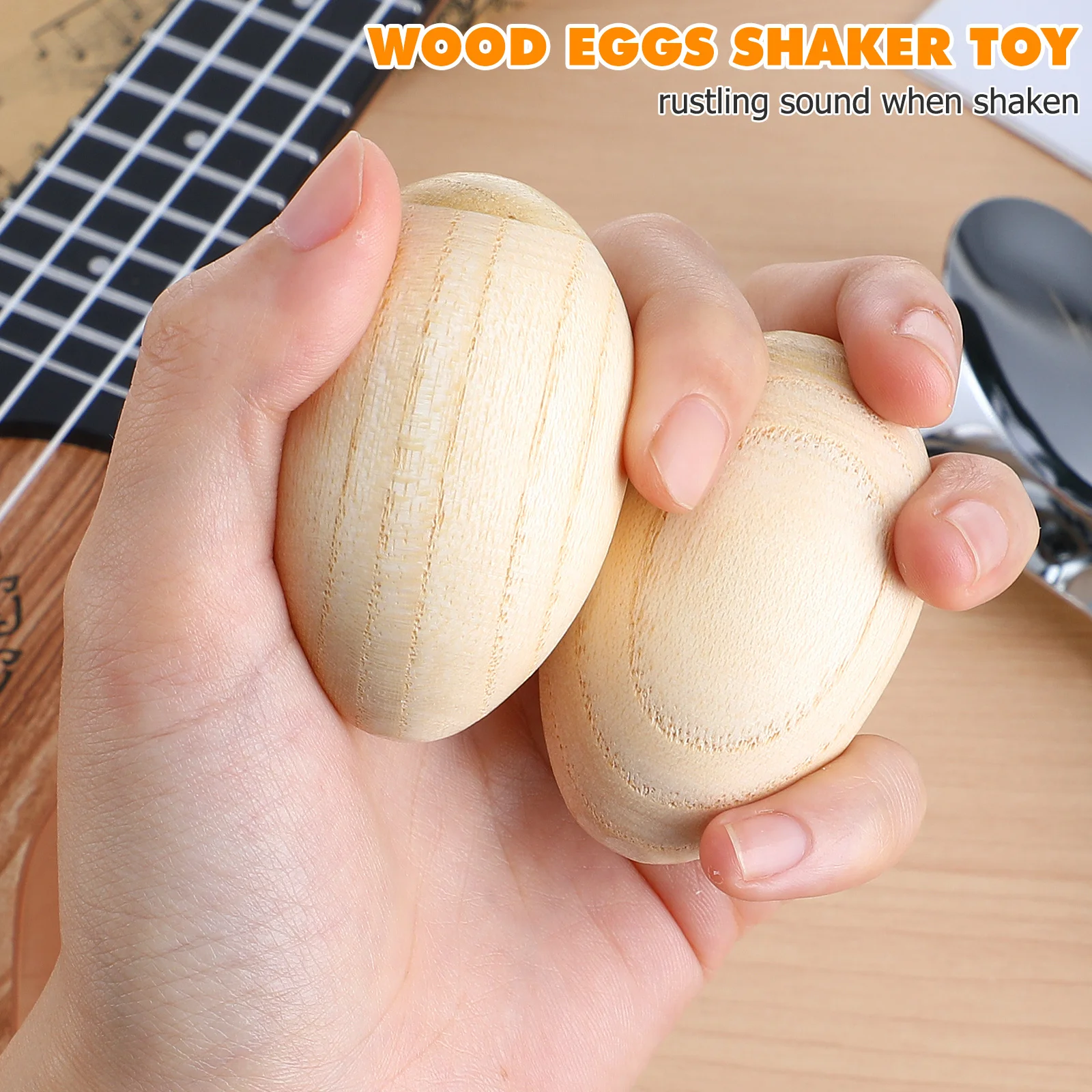 

1Set Musical Spoon Wood Handle Metal Clapper with Pair Wood Egg Shakers Traditional Folk Instruments Ideal for Stage Party