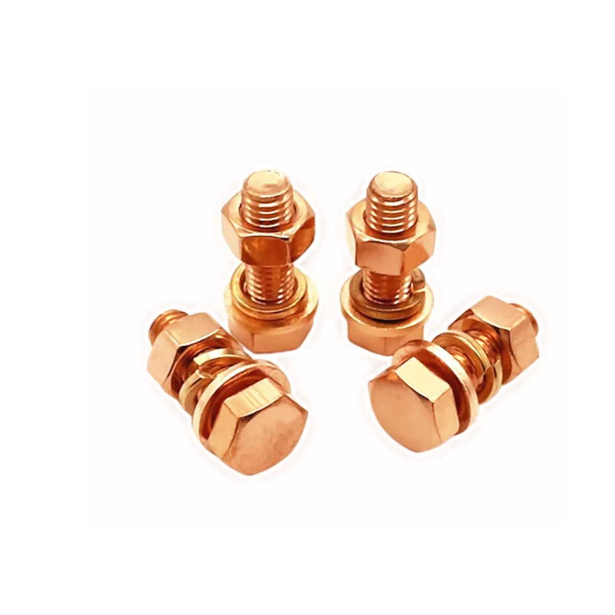 DIN933 T2 Red Copper Outer Hex Bolt Screw With Nut Flat Washer Set M3 M4 M5 M6 M8 Electrolytic Copper Fastener Kit