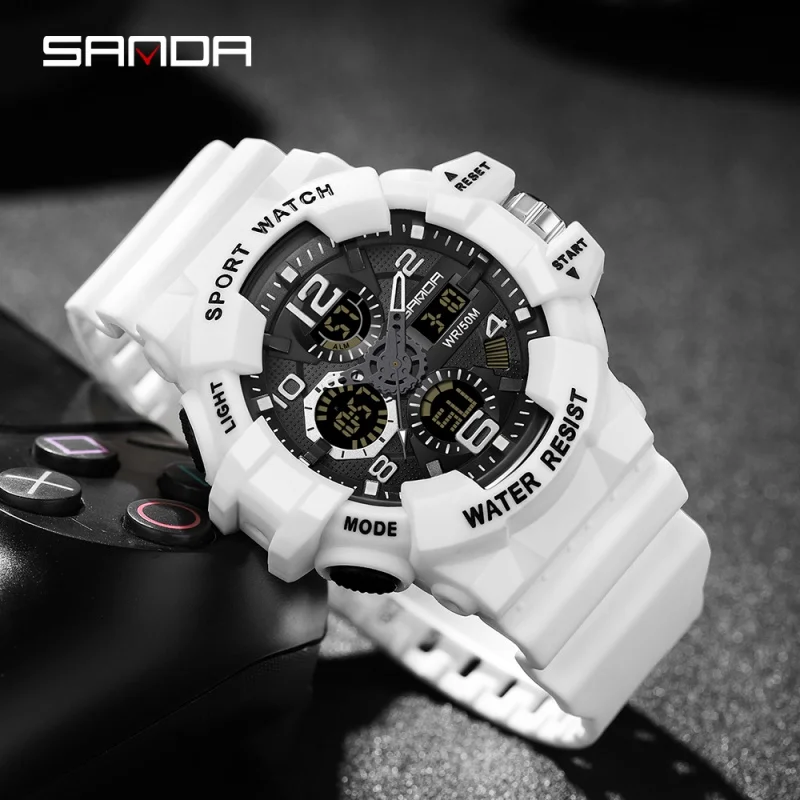 SANDA Brand Outdoor Sport Watches 50M Waterproof Men\'s Watch Dual Display Quartz Wristwatch for Male Male Watch 3168