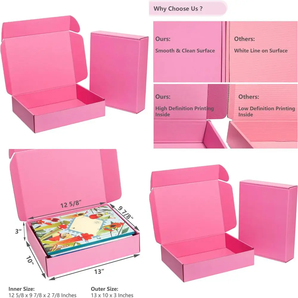 

13x10x3 Inches Shipping Boxes, 20-Pack, Corrugated Cardboard Mailers for Small Business, Literature, and Ornament Packaging