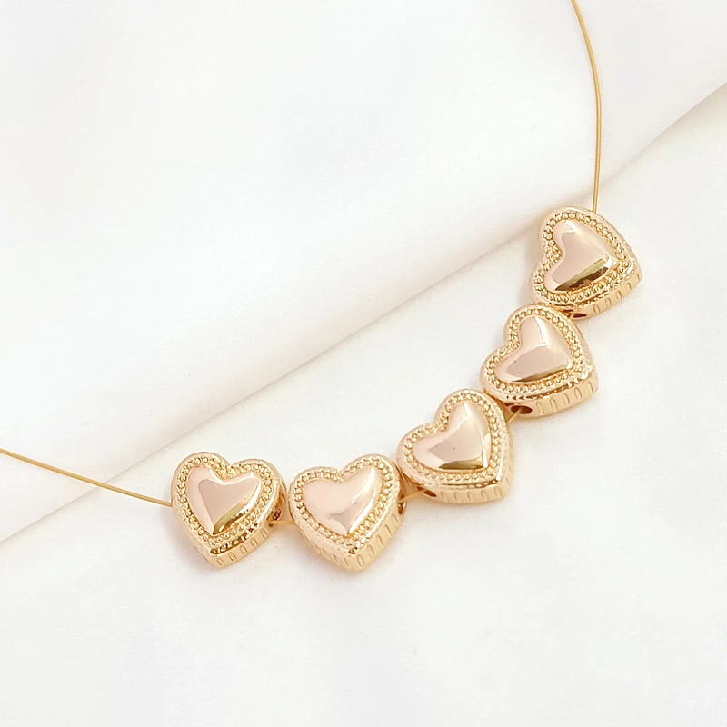 3 pieces  Copper package 14K package  Solid cross hole  Heart shaped beads DIY jewelry discovery Necklace Bracelet accessories