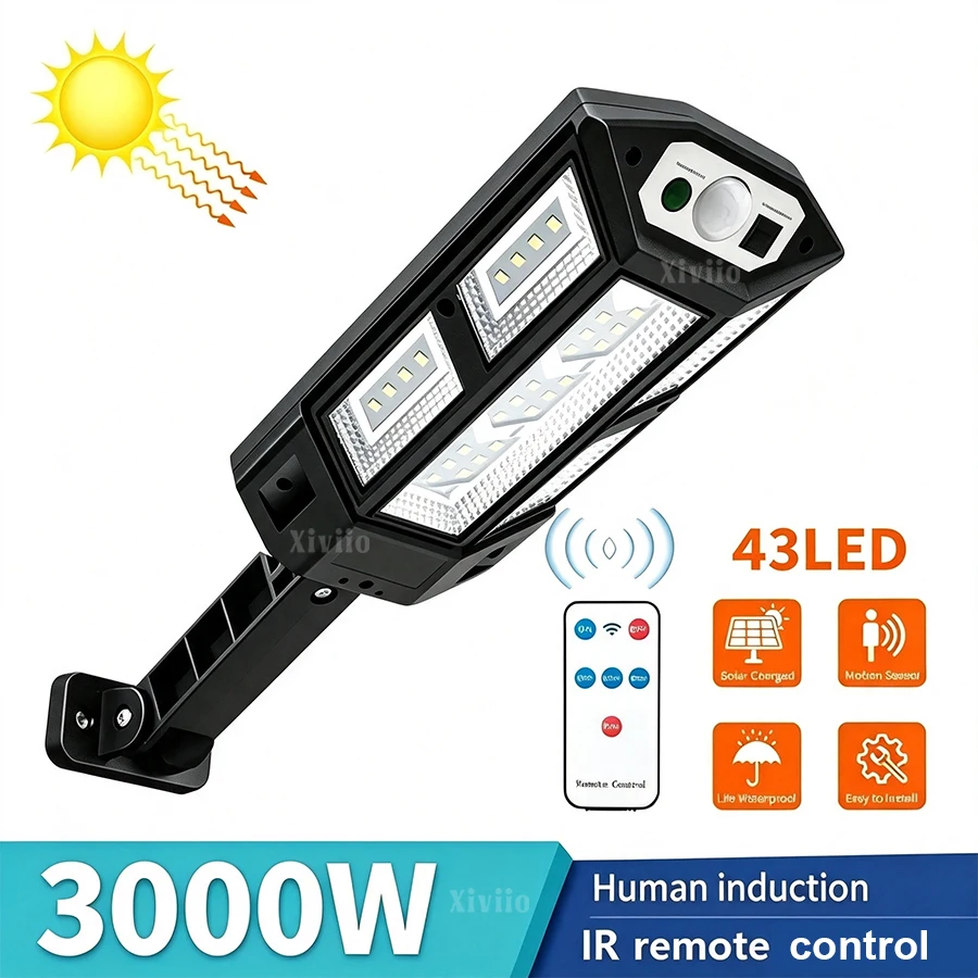 3000W Solar Street Lights Outdoor Waterproof LED Solar Flood Lights with Motion Sensor Solar-Powered Light Outdoor Wall Lights