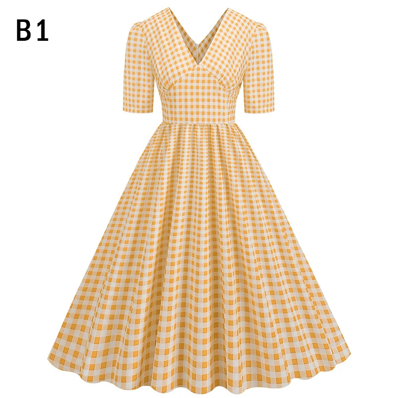 Robe Jaune à Pois Années 1950 Grande Taille 4XL – Élégante Robe D'Été Pin-up Rockabilly En Coton, Style Polka Dot Vintage Rouge – Tunique Swing 60s