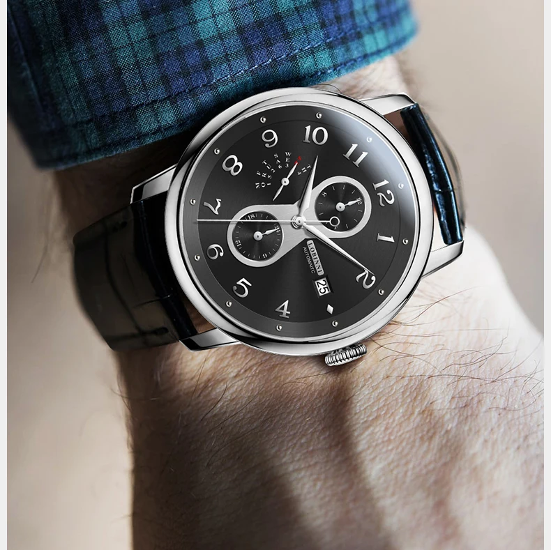 LOBINNI Men Automatic Watch 41mm Luxury Mechanical Wristwatch Luminous 5ATM Waterproof Sapphire Butterfly Clasp Multi-Func Dial