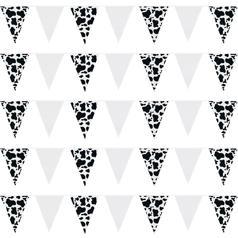 10m Cow Print Pennant Banners Cotton Bunting for Birthday Party Supplies Farm Animal Theme Western Cowboy Party DIY Decoration