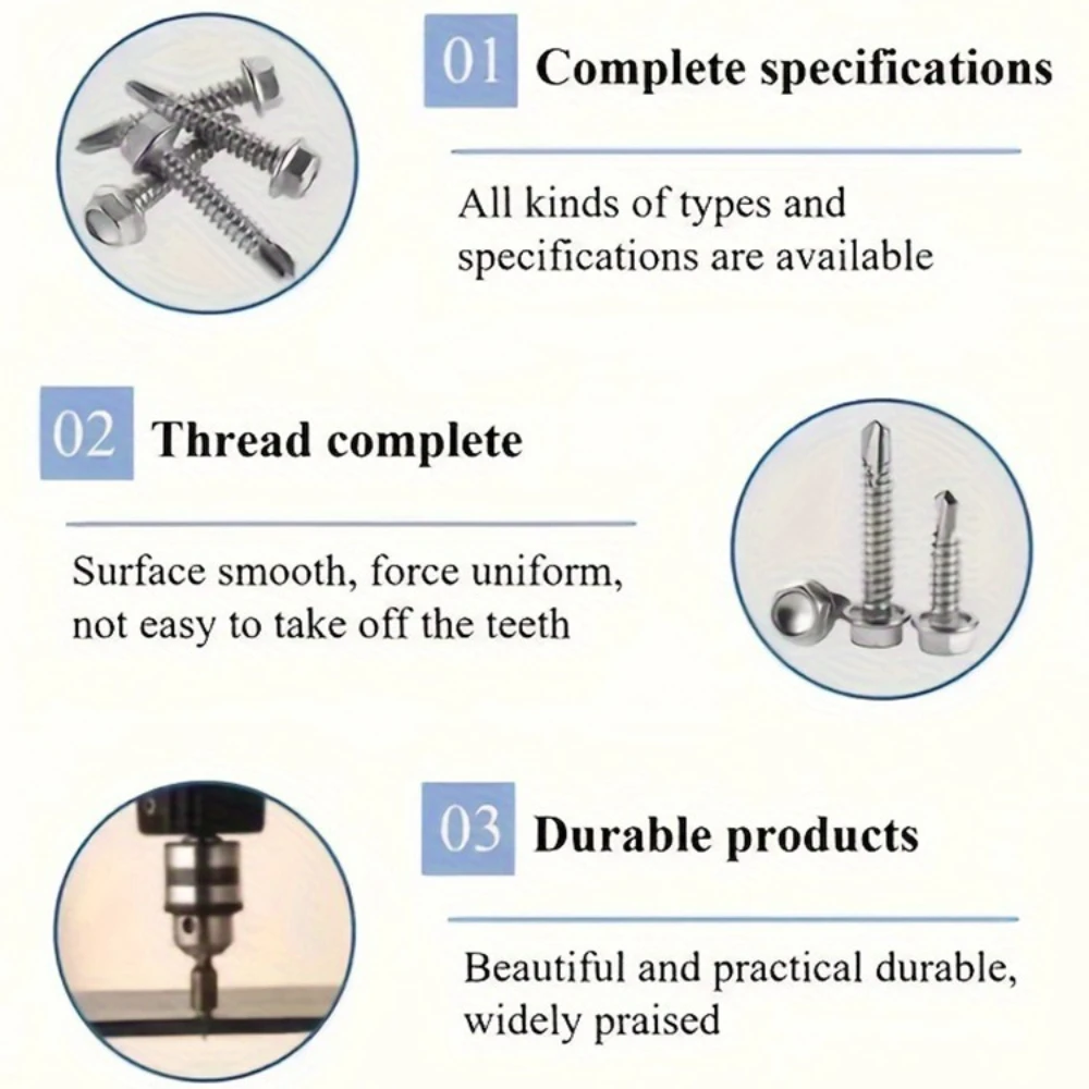 250 قطعة مسدس فاسر الحفر الذيل الذاتي التنصت المسمار صندوق 13 مللي متر 19 مللي متر 25 مللي متر الفولاذ المقاوم للصدأ الخارجية سداسية الحفر الذيل المسمار مجموعة