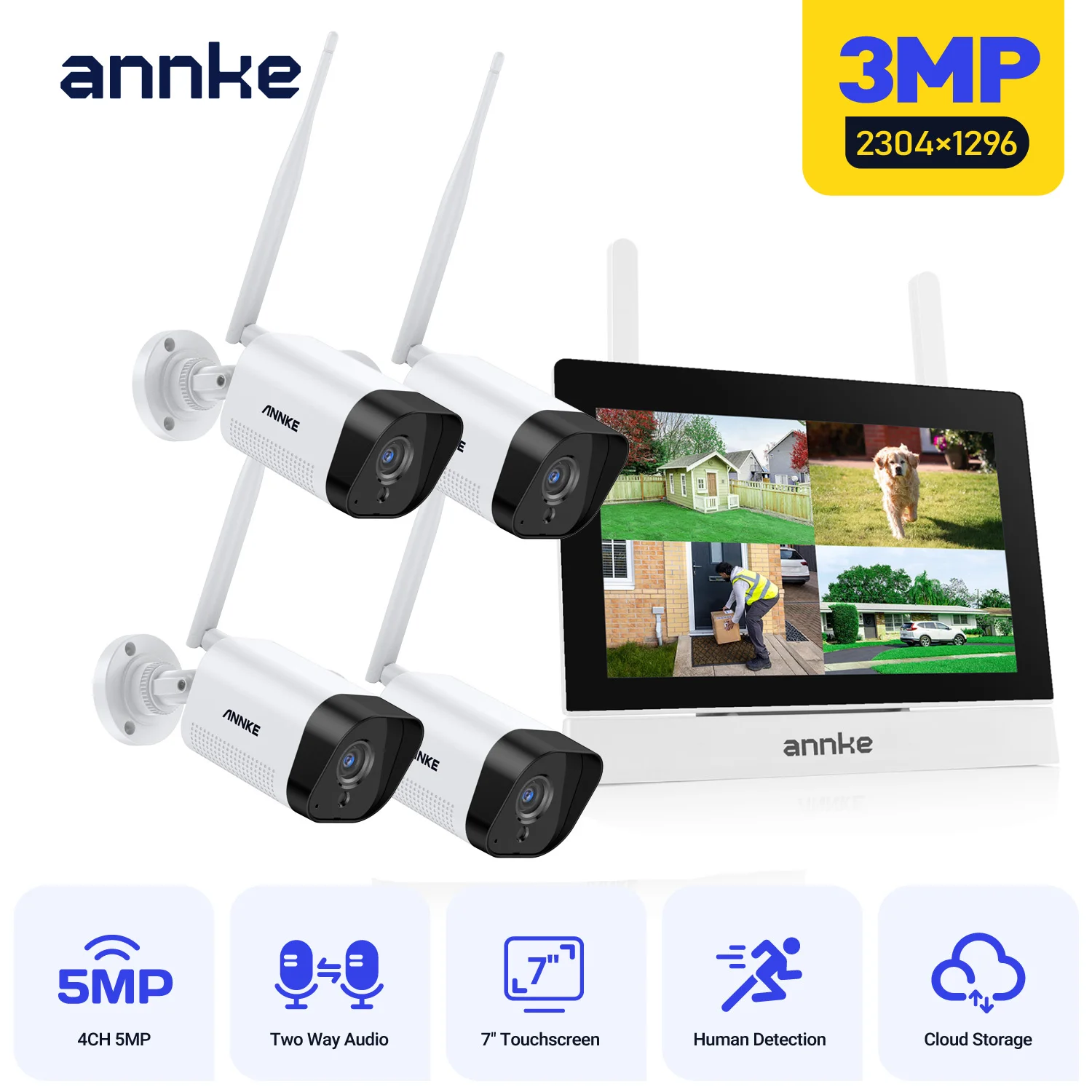 ANNKE WTL300 3MP 5 MP Security Cameras Wireless Outdoor CCTV System with 7