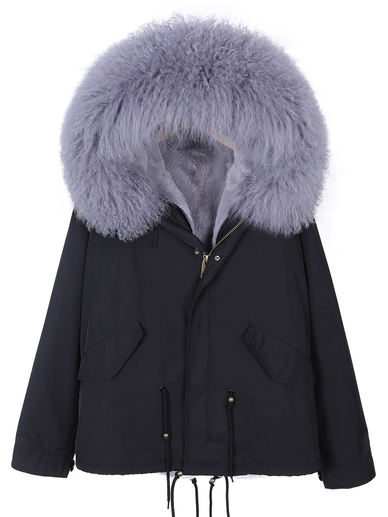

2025 MAOMAOKONG Women's Winter Parka Jacket with Natural Real Wool Fur Collar Removable plush lining Coat Women's Outerwear