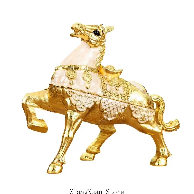 Pferdefigur-Tabakbehälter mit Deckel, dekorativer Aschenbecher aus Metall für Wohnzimmer, Büros und Teestuben 3XUF – Detail 2