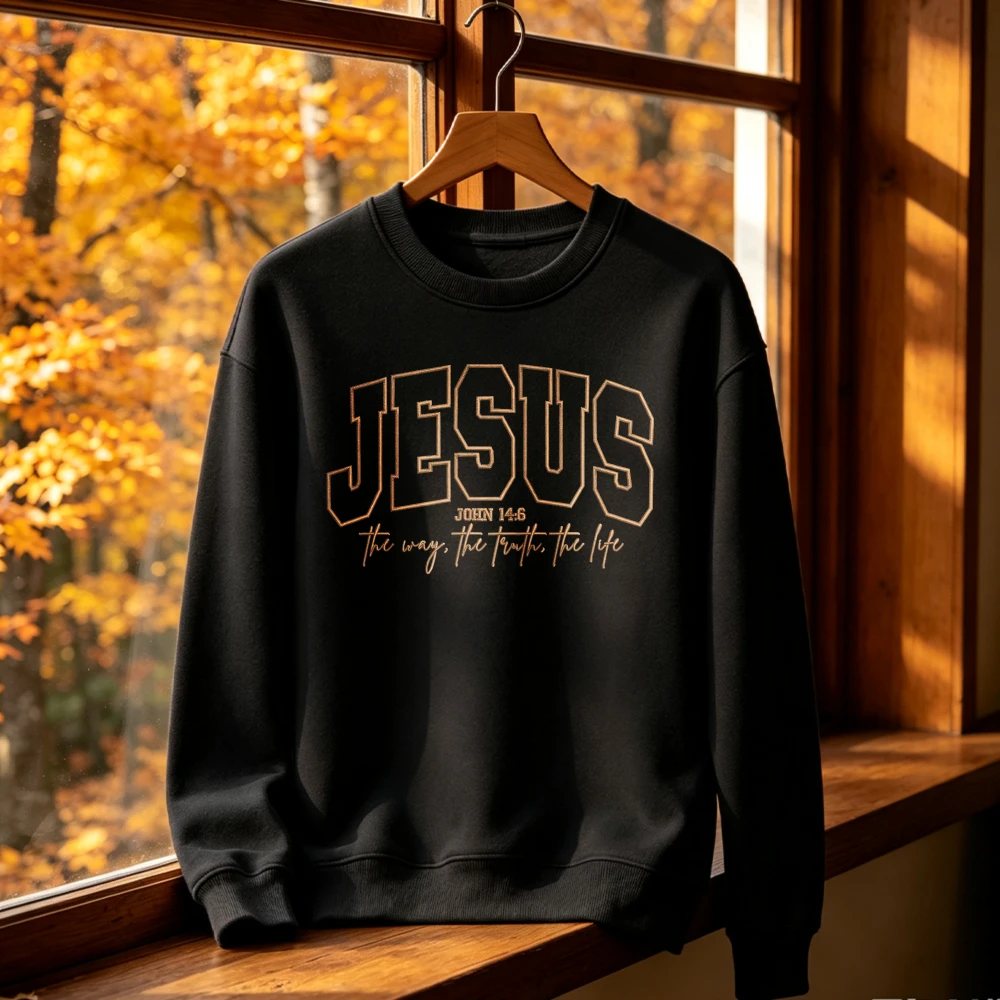Johannes 14,6: Jesus, der Weg, die Wahrheit, das Leben. Christliche Kleidung, Sweatshirt mit Rundhalsausschnitt, Pullover, Unisex, für Damen und Herren, Geschenk.
