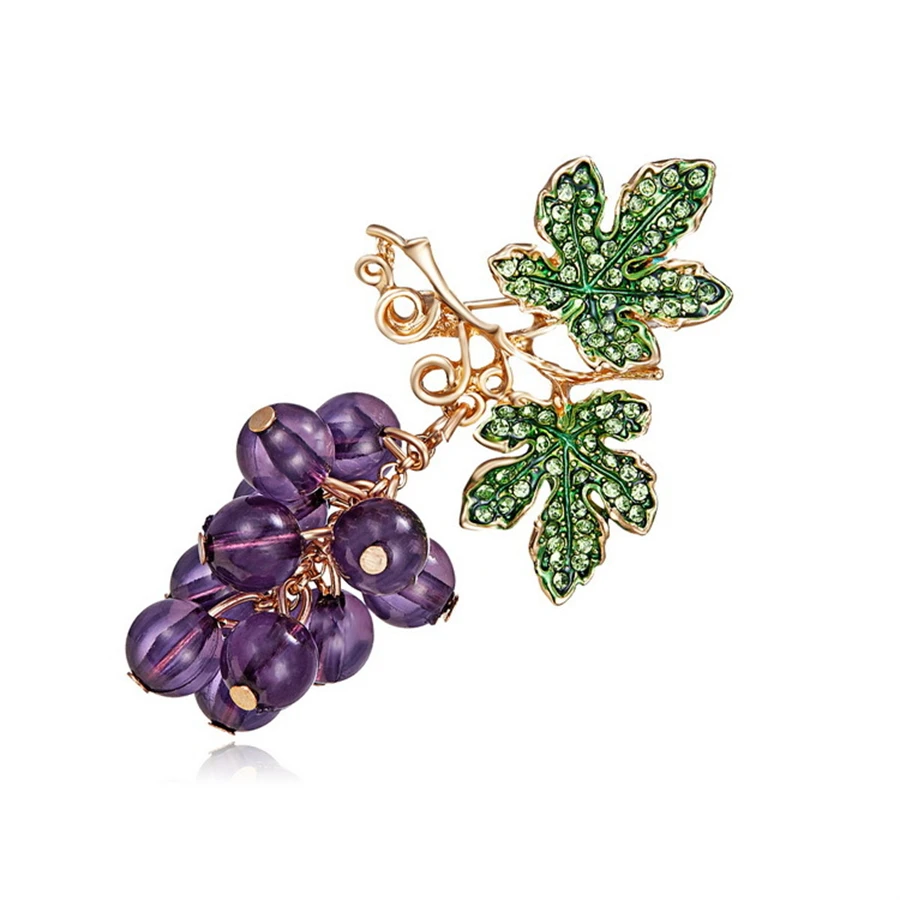 Blue Crystal Grape Brooches for Women High Grade Fashion Unique Design  Metal Colorful Fruits Brooch Pins Jewelry Wedding Gifts