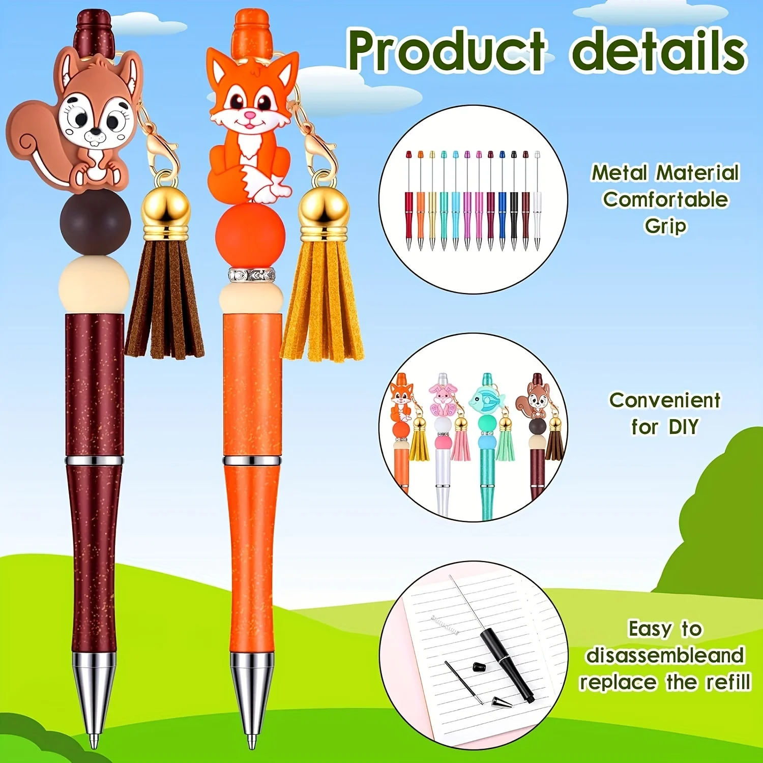 3/12 قطعة من أقلام الخرز - أقلام خرز بلاستيكية للطلاب والمدارس والمكاتب، مثالية للمشروعات اليدوية والهدايا