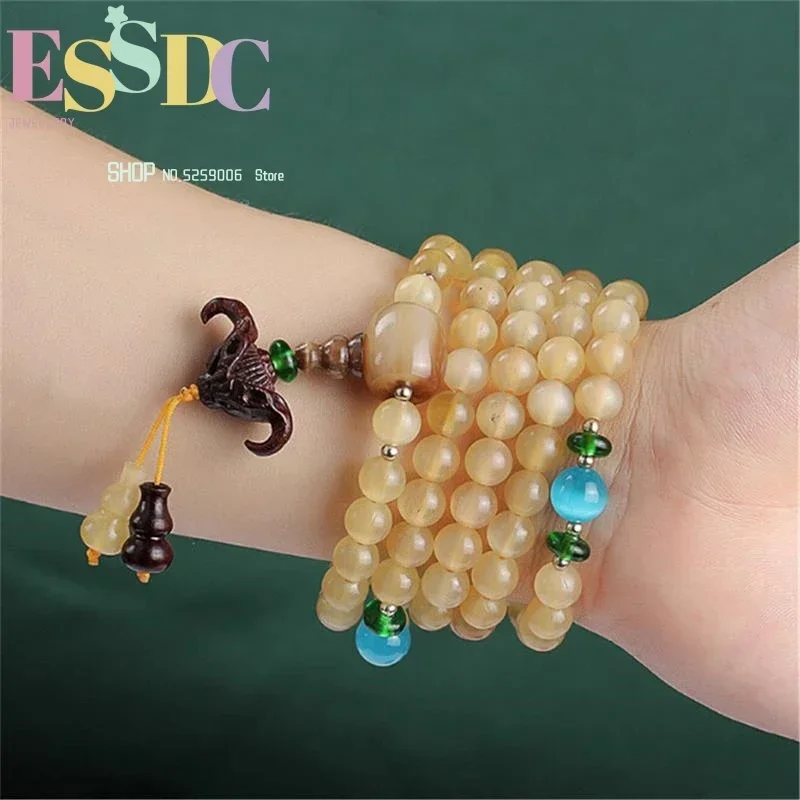 High Degree New  Design Warm Round 108 Natural Goat Horn Beads Fashion Prayer Mala Bracelet or Necklace for Men Women Wholesale