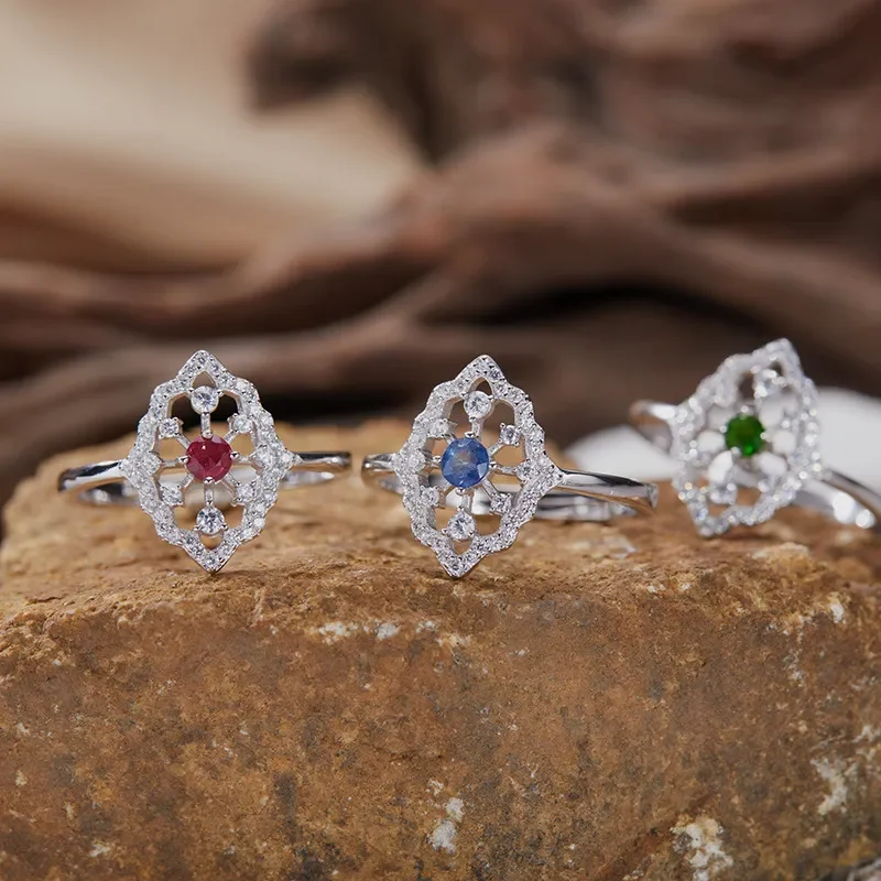 S925 sterling silver colored treasure ring women's natural sapphire ruby tanzanite light luxury live broadcast new popular