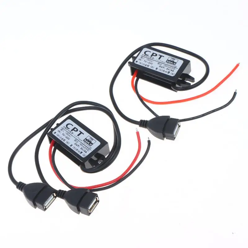 12V to 5V 3A DC Power Converter Dual USB Port Car Charger Adapter Overcurrent Protection for Boat Electronics
