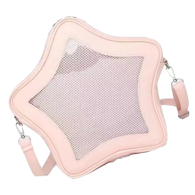 Japanese School Girl Cute Itabag with Clear Window Leather Crossbody Bag Anime Pin Display Star Shape Handbag for Women