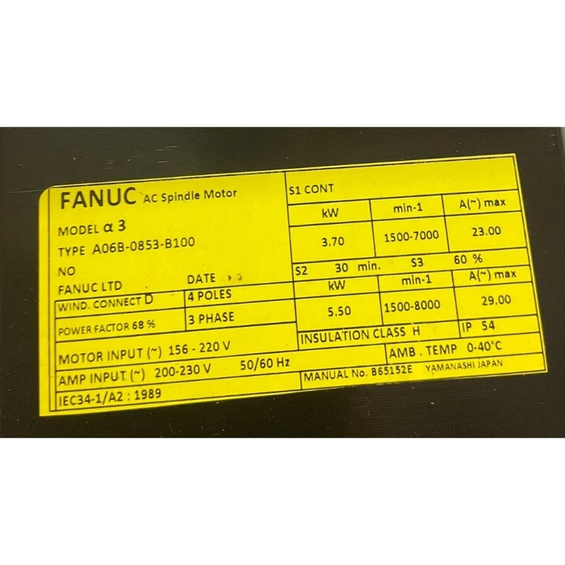 

Серводвигатель Fanuc A06B-0853-B100, протестирован, в наличии, быстрая доставка